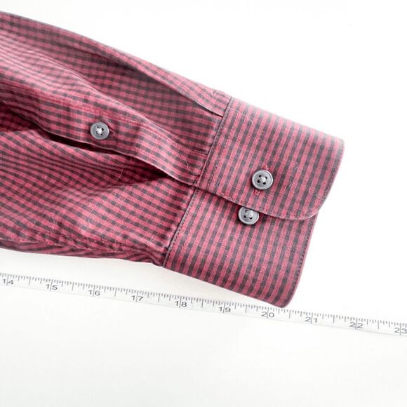 Calvin Klein Mens Button Down Shirt Micro Checkered Regular Fit Red Black 16 - Picture 9 of 9